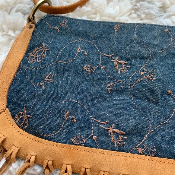 Vintage XOXO Crossbody Handbag Denim Fringe - Picture 6 of 8